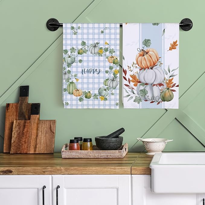 Pumpkins Tea Towels, Cotton Kitchen Towel 18.9 × 27.5 inch, Quick Drying Dish Cloth for Party Anniversary Holiday Decoration Housewarming Gifts