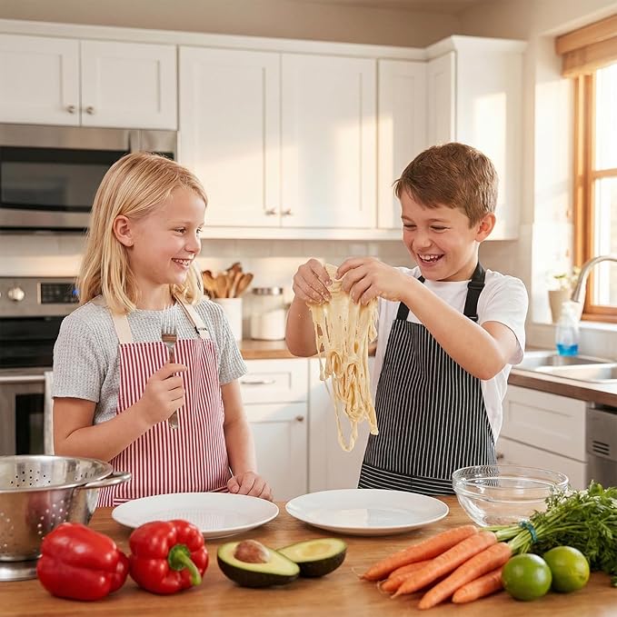 2 Pack Stripes Kids Apron, Kids Cooking Aprons with 2 Pockets, Cute Aprons for Cooking for Boys and Girls