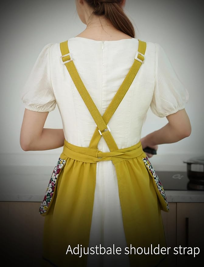 Pinknoke Kitchen Aprons for Women with Pockets Cute Vintage Chef Pinafore Apron for Gardening Cooking Baking Painting