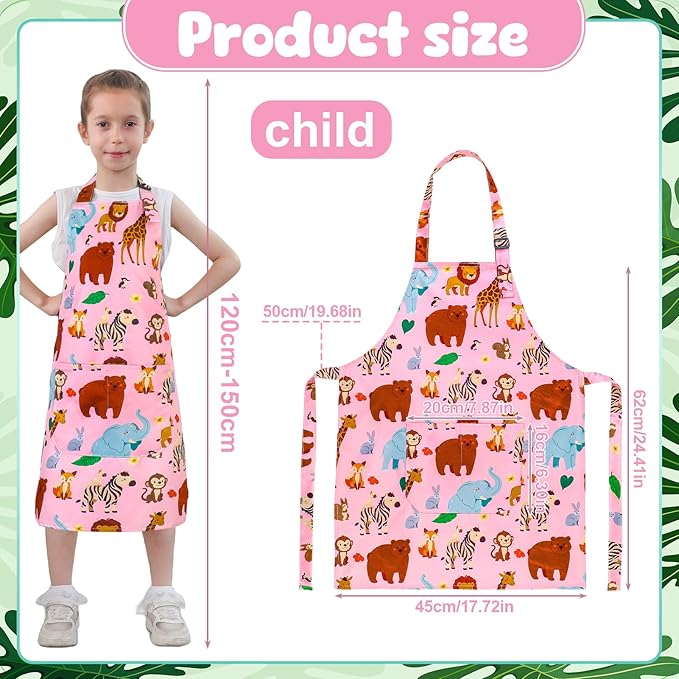 2 Pack Kids Apron, Cute Cooking Aprons, Waterproof Art Apron with Pockets, Toddler Painting Artist Apron Adjustable