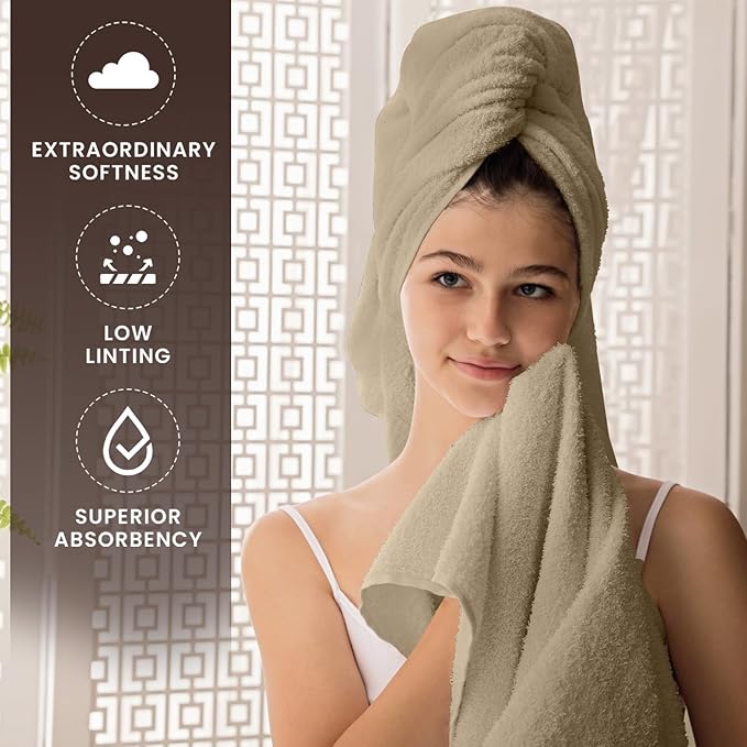 Oakias Premium Towel Set 600 GSM 8 Piece Beige - 100% Ring Spun Cotton Highly Absorbent Towels Set - Super Soft Bathroom Towel Set - Hotel Quality Double Stitched Hem - Ideal for Hotels, Spa, Gyms