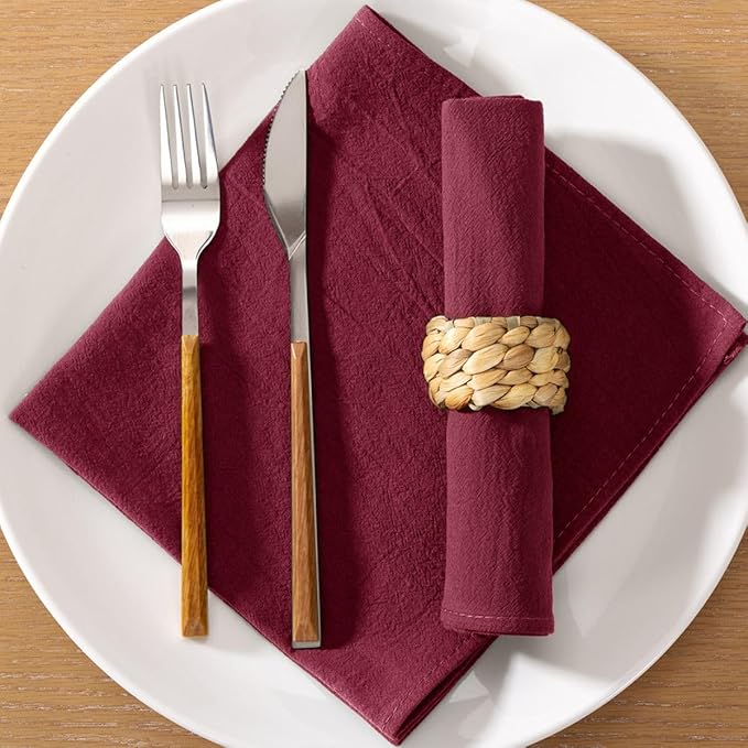 MLMC 8 Pack Burgundy Cloth Napkins Rustic Washable Cotton Linen Napkins Set of 8 17"x17" Reusable Wine Red Dinner Napkins Cloth for Wedding Bridal Baby Shower Table Decor