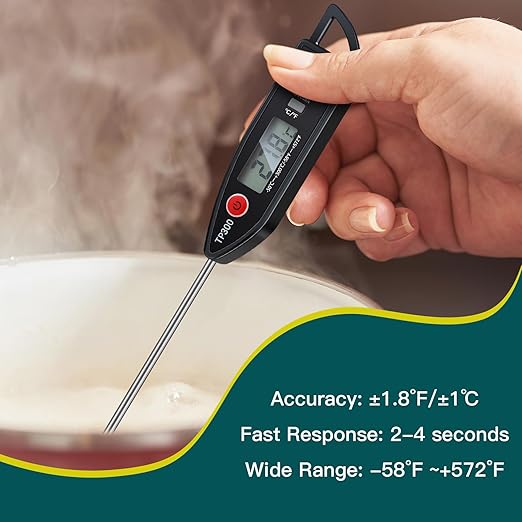 Copkim 3 Pcs Instant Read Meat Thermometer with Long Probe 9.65 Inch Kitchen Cooking Food Candy Waterproof Digital Thermometer for BBQ Water Milk Yogurt Liquid (Pointed,Black)