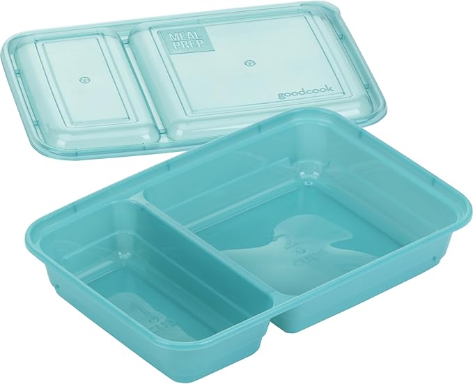 GoodCook Meal Prep Rectangle Two Compartment 60-Piece, Teal, Made without BPA (Pack of 4)