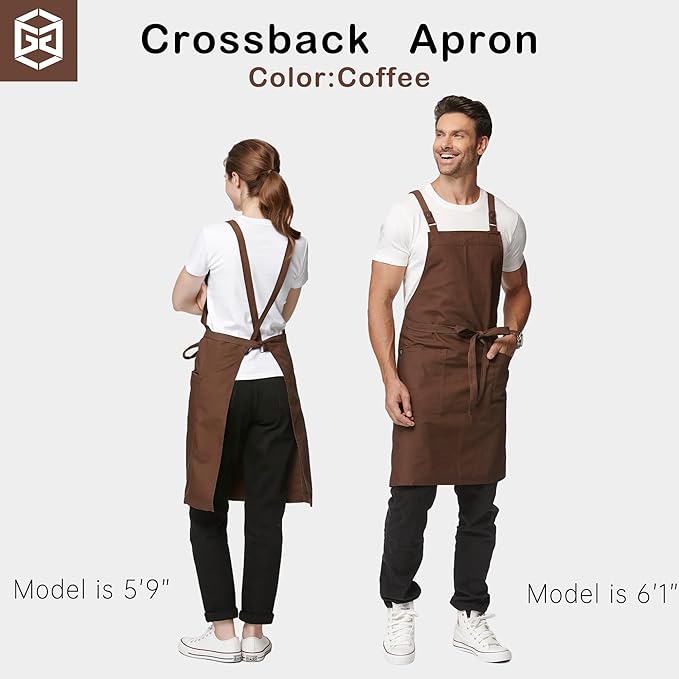 Unisex Kitchen Apron, Cross Strap Apron with 2 Pockets, Durable Waterproof Professional Apron
