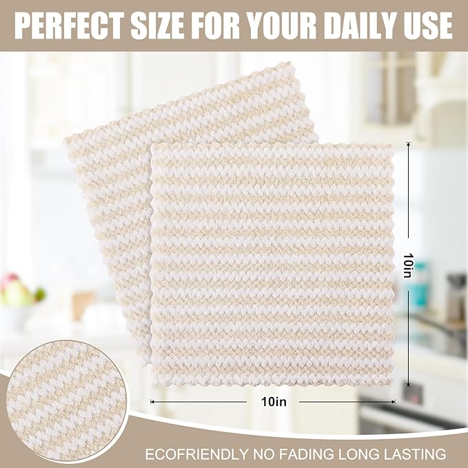 Homaxy 18 Pack Kitchen Dish Cloths, Ultra Soft and Absorbent Dish Towels, Reusable Fast Drying Microfiber Cleaning Cloth, Coral Velvet Wave Design No-lint,10 x 10 inches, Beige