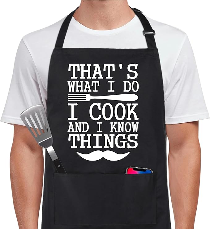 Xornis 100% Cotton Funny Apron for Men Women Adjustable Bib Aprons with 2 Pockets Grill Kitchen Cooking BBQ One Size Fits All