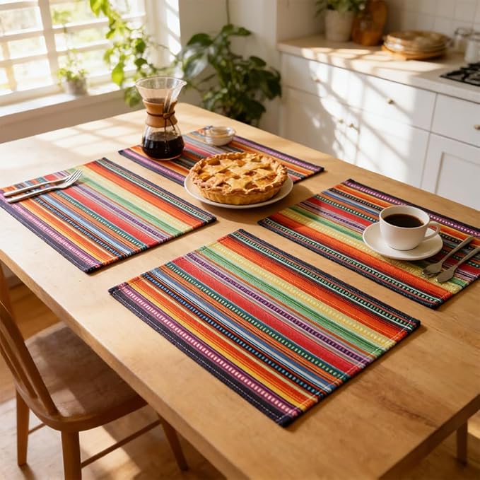 Cinco De Mayo Fiesta Placemats Set of 4, Dining Table Placemats, Linen Place Mats for Mexico Fiesta Taco Party, Table Mats, Placemat Cinco De Mayo Party Supplies Favors Decorations -12x18 Inch