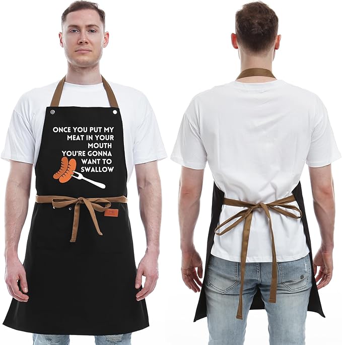 REHAVE Gift Ideas For Her Him - Birthday Gifts For Men, Dad, Husband, Boyfriend, Brother - Funny BBQ Apron for Men with Pockets, Dad Gifts from Daughter, Son - Cooking Gifts, BBQ Gifts, Grill Apron
