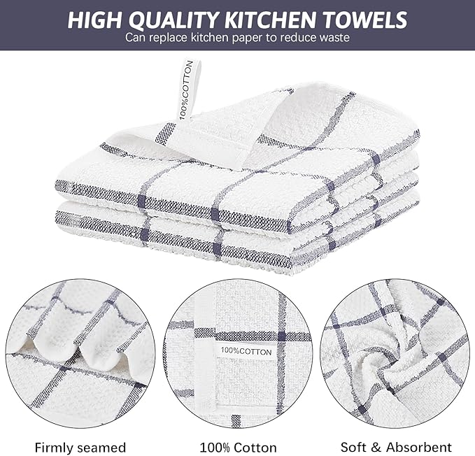 Nialnant 4PCS Cleaning Rags,100% Cotton Terry Dish Rags for Washing Dishes,Quick Drying Dish Cloths,Dish Towels for Kitchen,Purple Plaid-12x12in