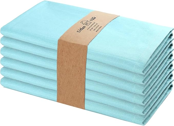 Urban Villa Easter Dinner Napkins Solid Slub Set of 6 Aqua Color Dinner Napkins Over Sized 20X20 in Cloth Napkins Cotton Cloth Napkins Premium Quality with Mitered Corners Ultra Soft DinnerNapkins