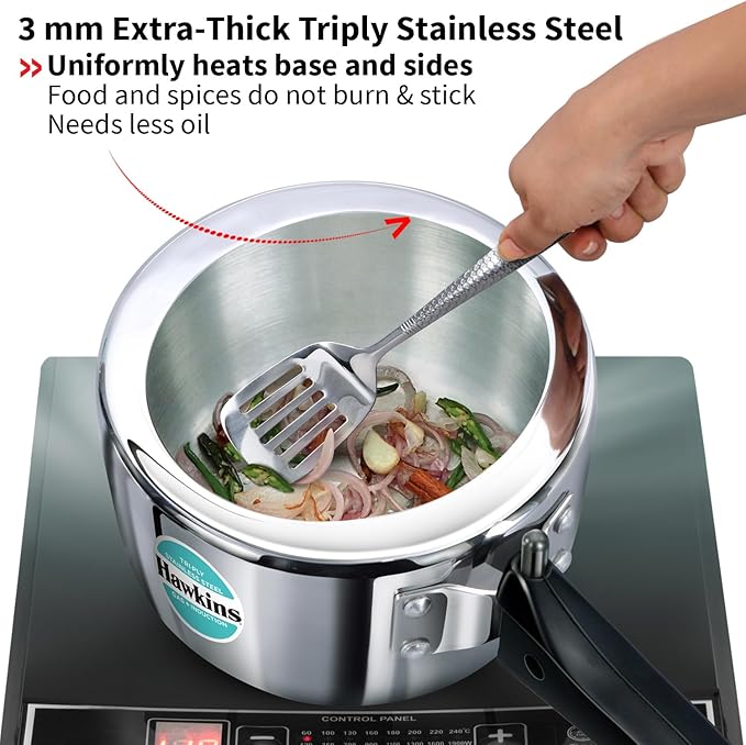 HAWKINS Triply Stainless Steel Pressure Cooker, Inner Lid Induction Cooker, (HSST15) 1.5 litres Silver