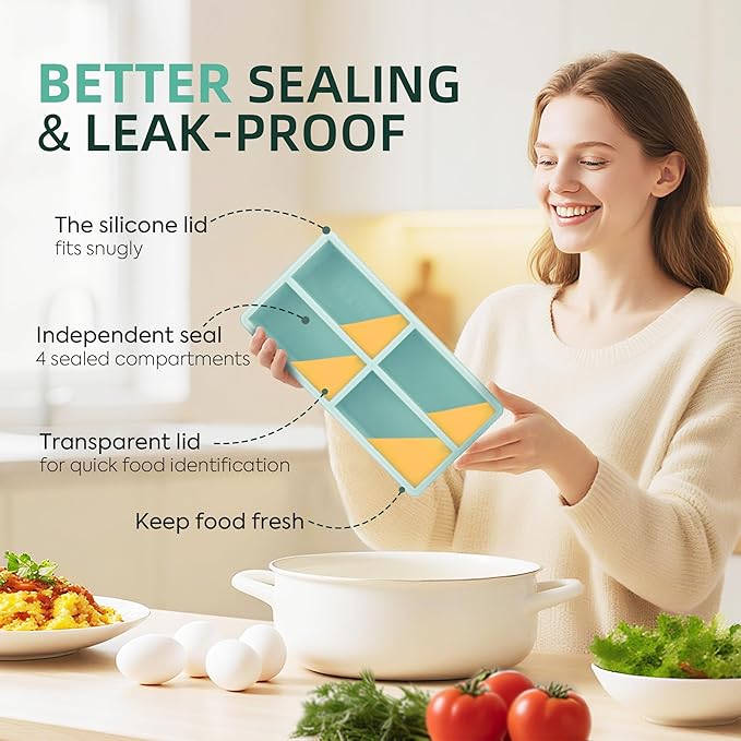 Silicone Freezer Trays with Lids - 1 cup soup freezer container large ice cube molds - with Reinforced Steel Ring Top, Silicone Freezer Containers, Freeze and Store Soups, Sauces, Leftovers-2 Packs
