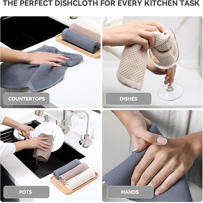 Dish Cloth for Kitchen 6 Packs Cotton Cleaning Rags in Waffle Wave, Ultra Soft Super Absorbent Dishcloth for Washing Dishes, 13” x 13” Quick Drying Reusable Dish Towels for Home Kitchen (Mixed Color)