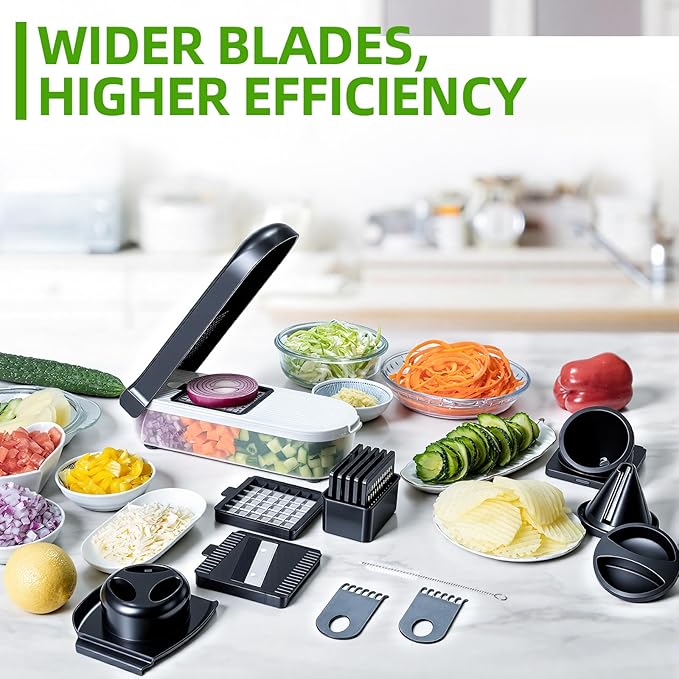 LHS Vegetable Chopper Multifunctional Food Chopper Onion Chopper Vegetable Slicer Dicer Cutter Potato Cutter Veggie Chopper with Container with Spiralizer (12 in 1, Black)