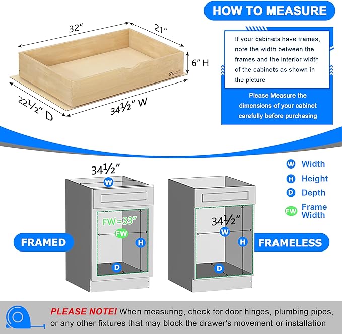 WelFurGeer Soft Close Pull Out Drawers for Kitchen Cabinets, 32" W x 21" D Pull Out Cabinet Organizer, Cabinet Drawers Slide Out, Slide Out Drawers for Kitchen Cabinets, Cabinet Pull Out Shelves