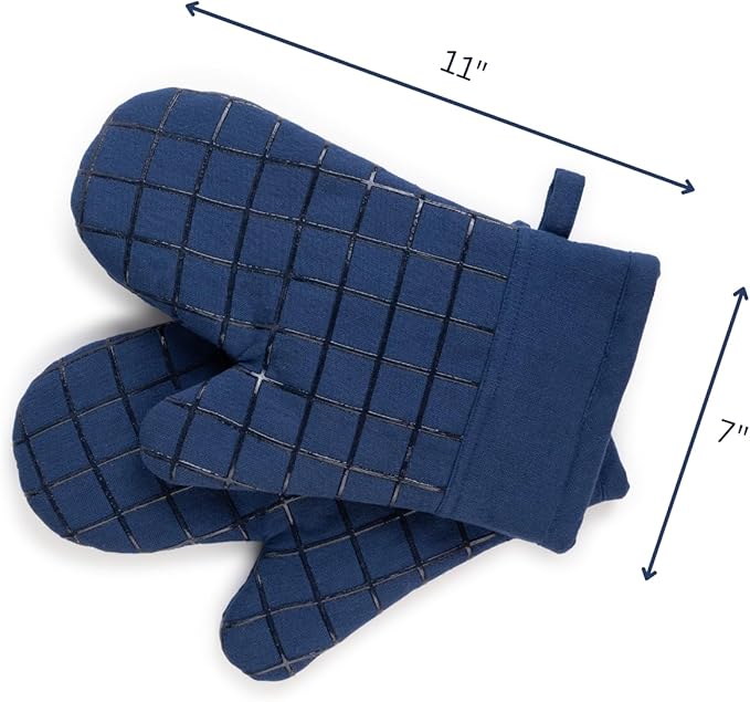 Oven Mitts and Pot Holders Set for Kitchen | 4 Pc Set| Heat Resistant Up to 500°F | Non-Slip Silicone Strips | Blue Kitchen Accessories | Includes 2 Hot Pads & 2 Cooking Mitts