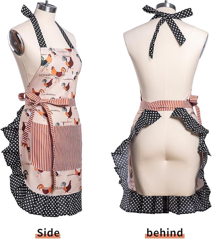 Lovely Flower Pattern Retro Aprons With Large Pockets for Women Girls Cooking Kitchen Bakery Mother's Gift