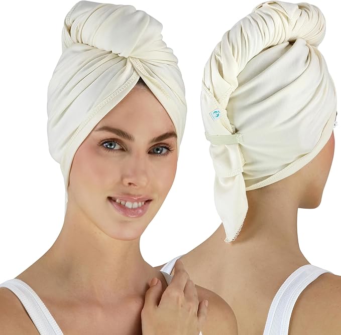 Hair RePear The Ultimate Hair Towel – Generous 29" x 45" Premium Cotton Hair Towel, Anti-Frizz Microfiber Alternative, Reduces Breakage, Gentle Fast Drying, No-Slip Fit, Natural Greige