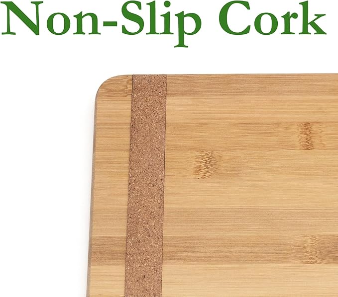 Lipper International Bamboo Wood Kitchen Cutting and Serving Board with Non-Slip Cork Backing, Large, 15-3/4" x 11-3/4" x 5/8"