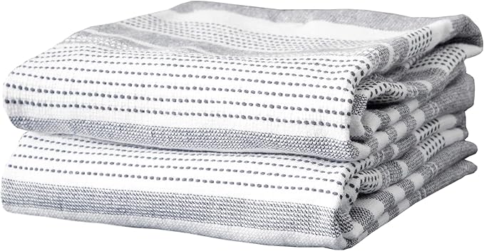 T-Fal Premium Dual-Sided Skipping Striped Kitchen Towels (2-Pack), 18" x 28", Highly Absorbent, Long-Lasting, Reversable 100% Flat-Weave Cotton Dish Towels, Hand Towels, Bar Towels, Graphite