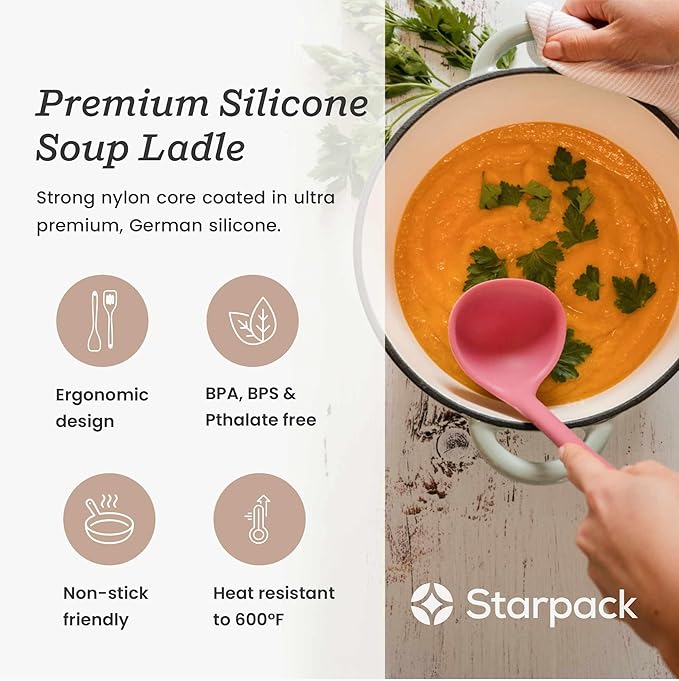 Starpack 'Ladle of Love' Premium Silicone Ladle Spoon - Soup Ladle High Heat Resistant to 600°F - Kitchen Laldes for Serving - Non Stick Silicone Ladle - Cooking Ladle Spoon - LFGB Grade Rubber Ladle