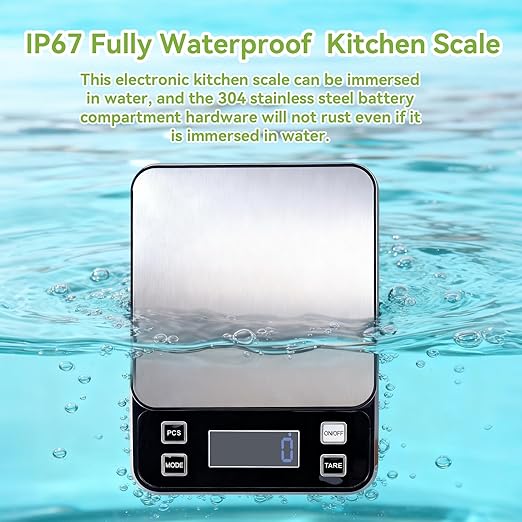 IP67 Waterproof Kitchen Scale, 5kg/11lb Capacity 0.1g Precision, Kitchen Scales Digital Weight Grams and Ounces,Battery Powered with 5 Units Conversion - Food Scales for Kitchen Essentials