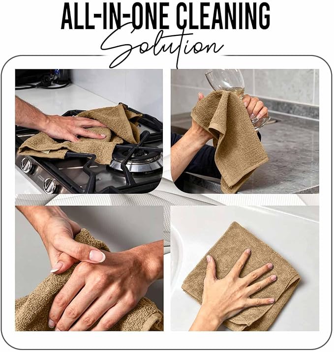 RIVERSIDE Pack of 24 Wash Cloths for Showering, 12 x 12 Inches, Super Soft & Absorbent, 100% Cotton Washcloths Premium Quality Flannel Face Cloths for Bathroom, Gym, Spa (Tan, 24 Pack)