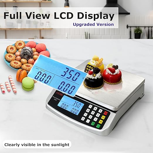 110lb/50kg Food Scale, Large Digital Kitchen Scale with Tray, 304 Stainless Steel, Commercial Price Computing Scale, Counting Scale for Baking, Cooking, Meat, Industry, Counting, Adapter Included