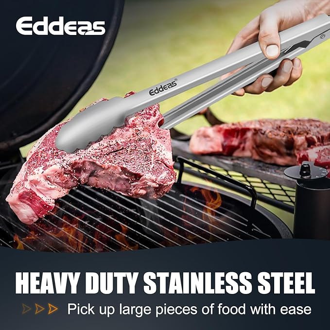 Eddeas Tongs For Cooking - All Metal Heat Resistant 600 Degrees Kitchen Tongs, Stainless Steel Locking Tongs, For Food,Salad, BBQ, Grill, Dishwasher, Set of 3-7",9" & 12 inch