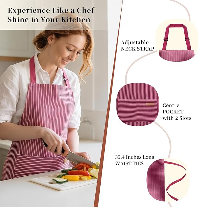 2 Pack Cooking Aprons Adjustable Bib Apron for Women with 2 Pockets, Kitchen Restaurant Men Chefs Aprons