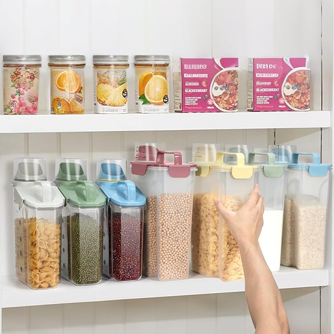 LEAWALK Airtight 10LBS/ Rice/Cereal/Dry Food Storage Container BPA Free, 5.28Qt Clear Plastic Kitchen and Pantry Organization Bin Suitable for Oats, Flour, Sugar, Pasta, Pet Food, etc (Fruit Green