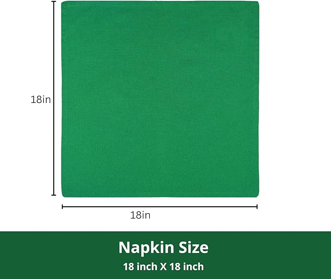 PurpleEssences Set of 12 Cloth Dinner Napkins 100% Cotton 18x18 Inch - Soft Durable Washable - Ideal for Farmhouse Party St Patricks Day - Perfect Everyday Use Table Linen - St Patricks Green
