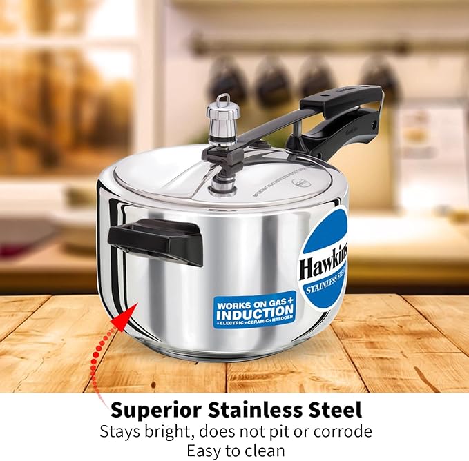 Hawkins 4 Litre Pressure Cooker, Stainless Steel Inner Lid Cooker, Induction Cooker, Silver (Hss40), 4 Liter