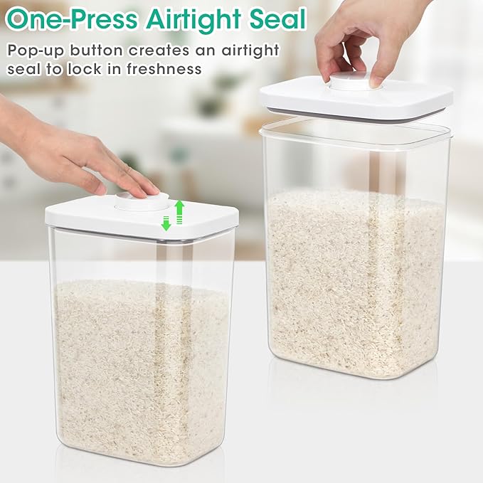 TBMax Large Airtight Food Container 6 Qt with Pop Up Lid & Measuring Cup for Rice, Flour, Cereal, Sugar, or Pet Food Storage, Rectangular Tall Food Storage Bin for Kitchen Pantry Organization