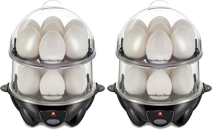 Hamilton Beach 3-in-1 Electric Egg Cooker for Hard Boiled Eggs,Poacher,Omelet Maker & Vegetable Steamer,Holds 14,Black (25508),(Pack of 2)