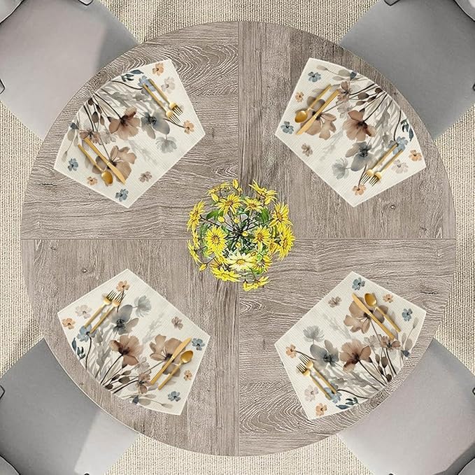 Artoid Mode Brown Poppy Floral Round Table Wedge Placemats Set of 4, Seasonal Kitchen Dining Table Decoration for Indoor Party Home