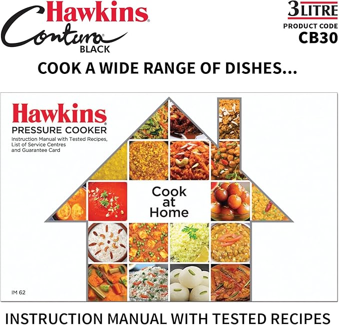 Hawkins 3 Litre Contura Black Pressure Cooker, Hard Anodised Inner Lid Cooker, Handi Cooker, Black (CB30)