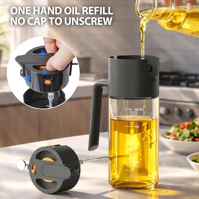 Costop Professional 500ml Glass Oil Sprayer - 3-in-1 Kitchen Tool: Fine Mist, Stream & Pour | Leak-Proof Design for Air Fryer, BBQ & Cooking | BPA-Free