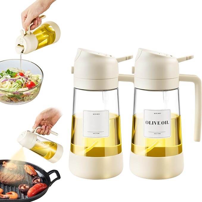 PARACITY 2 in 1 Oil Dipenser Bottle with Silicone Bottom (White-2PCS)