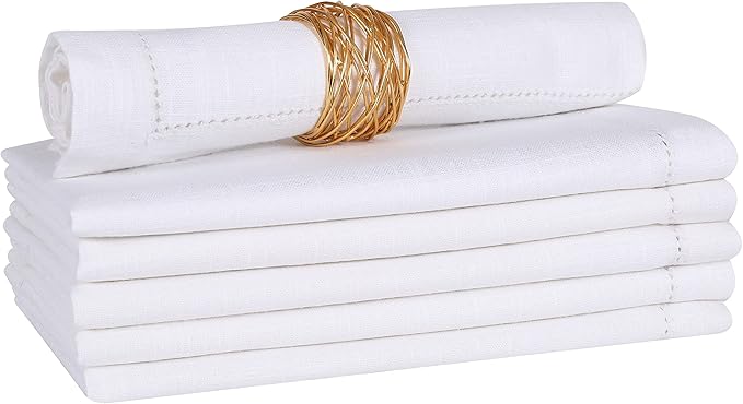 Lightnpro White Hemstitched Cotton Napkins Set of 6 – 18x18 Inch Dinner Cloth Napkins, Soft & Washable, Elegant Table Napkins for Dining, Wedding, Special Occasions & Everyday Use