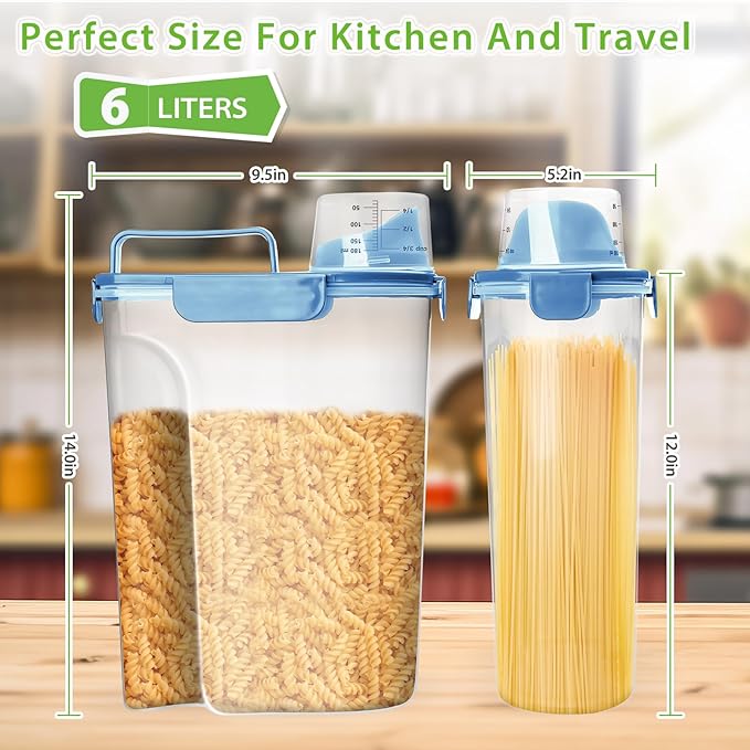 Viretec Rice Storage Container, 5 to 10lb Dry Food Airtight Dispenser, Pet Dog Cat Food Canister, BPA Free Clear Plastic Kitchen and Pantry Bin for Oatmeal, Cereal, Pasta, Flour Pack of 2 Blue