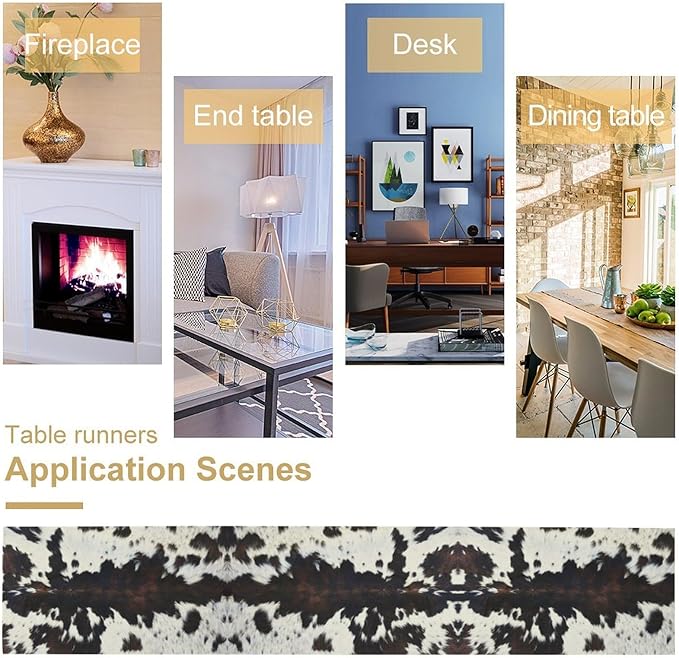 Cow Print Table Runner Country Farmhouse Cottage Brown Cowhide Print Art Printed Runner for Home Kitchen Dining Table Living Room Decor Fabric 1 Panel W13xL70in