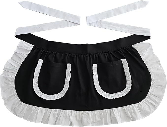 Women’s Waist Aprons with White Pockets Half Server Home Waitress Vintage Servant Apron for Kitchen Cooking