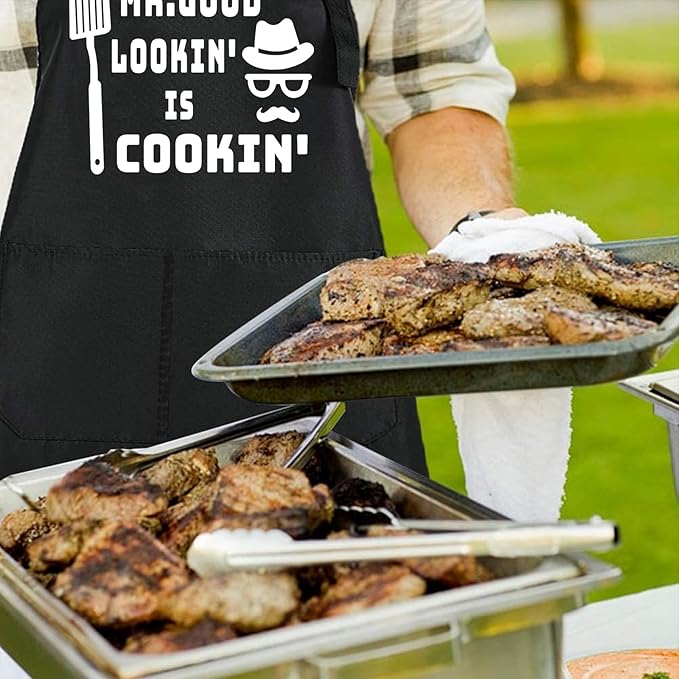ZOORON Funny Cooking Chef Apron with Pockets BBQ Kitchen Work Aprons Birthday Father’s Day Grilling Gifts for Dad, Husband