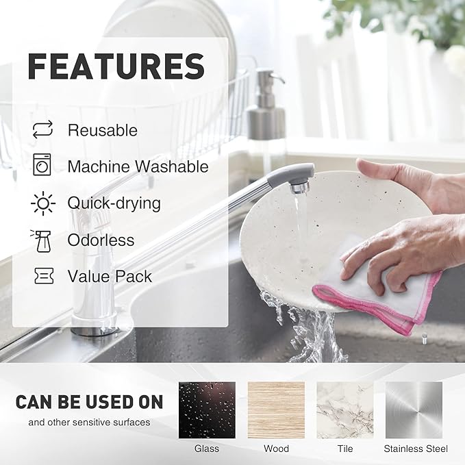OnBrand Naturally Wood Fiber Cleaning Cloth, Microfiber Cleaning Cloths, 10 Pcs (12" x 10.7" Each), 8 Layers High-Density Super Absorbing Dish Cloths, Reusable General Kitchen Towel