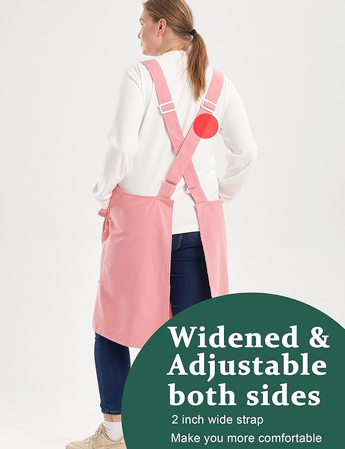 Big Plus Size Aprons for Women with Pockets Cotton Linen Baking Kitchen Cooking
