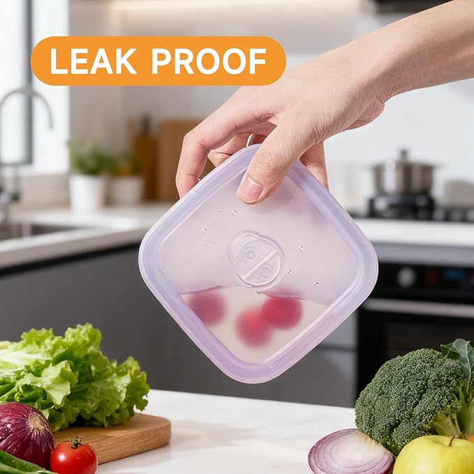 OTB Set of 3 Reusable Silicone Containers Clear, Nesting Leak-free Silicone Food Storage Boxes, BPA Free, Airtight, Dishwasher and Freezer Safe (Clear L+M+S)