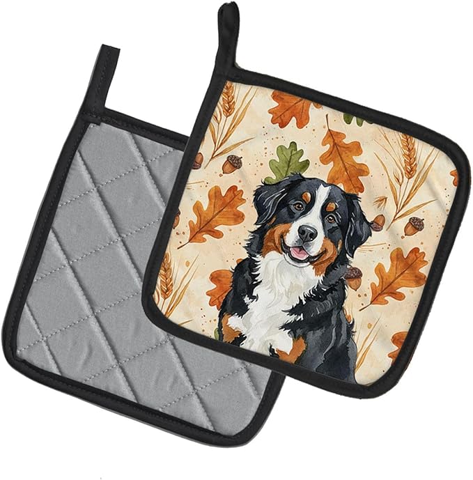 Caroline's Treasures Bernese Mountain Dog Heirloom Fall Pair of Pot Holders Pair 7.5x7.5 Quilted Insulated Hot Pads Decorative Kitchen Gift Made in USA