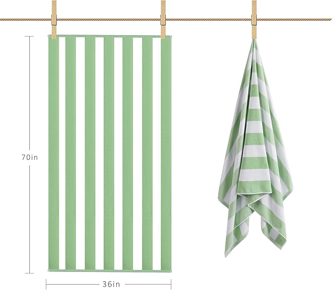 LULUHOME Large Oversized Beach Towel - Big Cotton Towel 36 x 70 Inch Striped Pool Towel, XL Cabana Soft Swimming Towel for Adult Men Women,Pastel Green